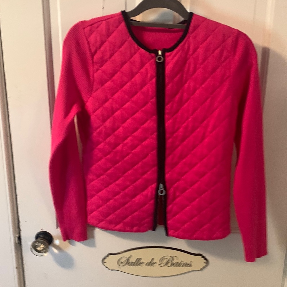 Ralph Lauren gorgeous dark pink with black trim  zip up sweater jacket